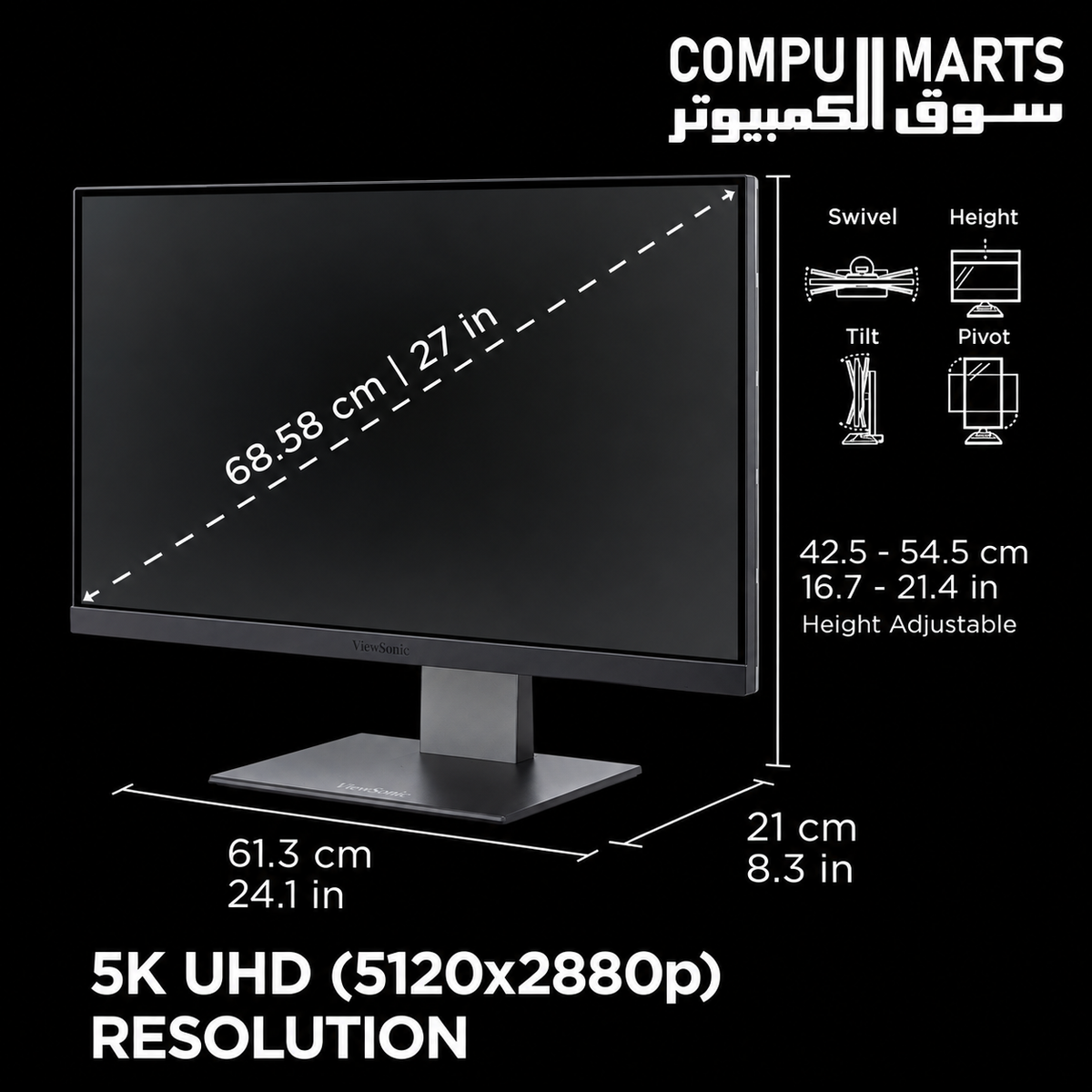 ViewSonic ColorPro VP2788-5K monitor featuring 99% DCI-P3 color accuracy and 100W Thunderbolt 4 charging
