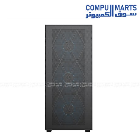 VELOX MAX E-ATX PC case with mesh front, tempered glass, ARGB fan control, and 850W power supply from Compumarts