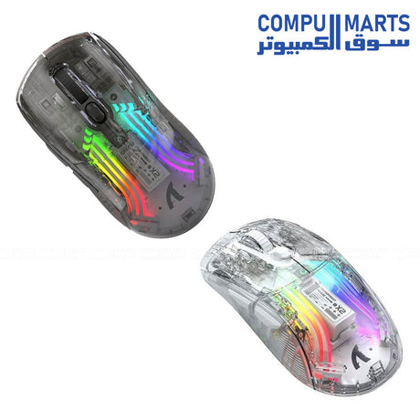 Attack Shark X2 transparent wireless RGB gaming mouse with 5 DPI levels.