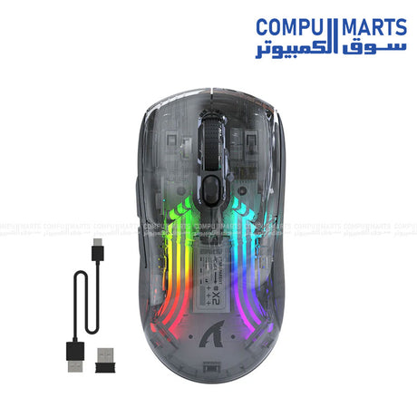 Attack Shark X2 transparent wireless RGB gaming mouse with 5 DPI levels.