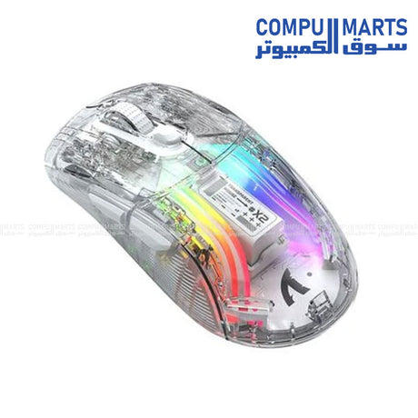 Attack Shark X2 transparent wireless RGB gaming mouse with 5 DPI levels.