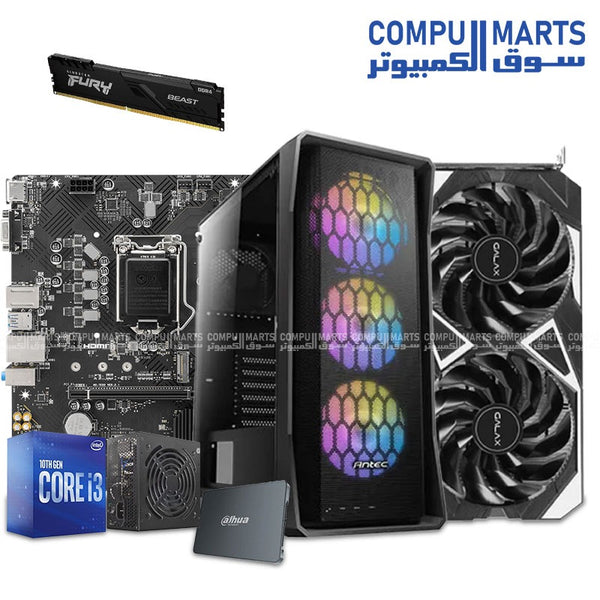 Gaming PC Bundle with GTX 3050 6GB, Intel Core i3-10100F, 8GB RAM, 120GB SSD, MSI H510M, and Antec NX360 ARGB Case