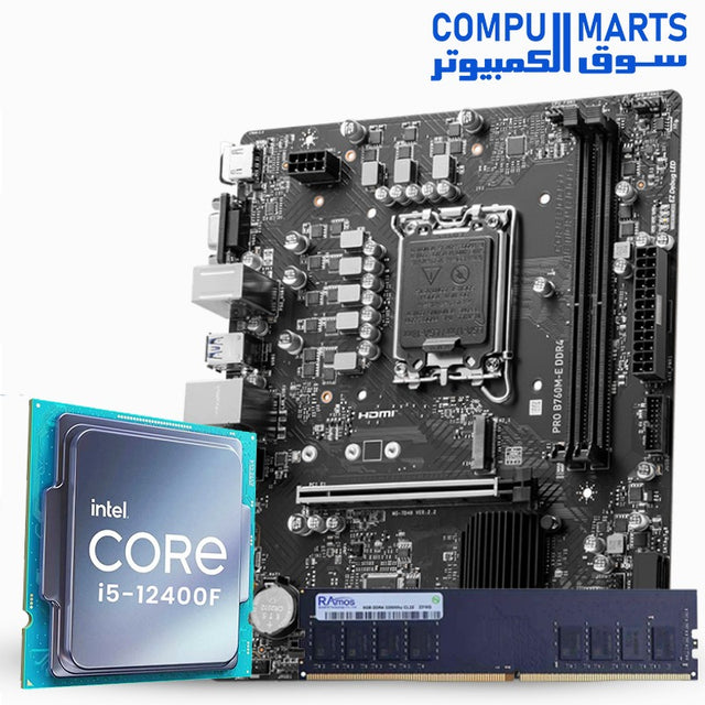 Intel Core i5-12400F Tray + MSI PRO B760M-E DDR4 Motherboard + RAMOS 16GB 3200MHz DDR4 RAM – Productivity & Budget Gaming PC Bundle – Egypt

