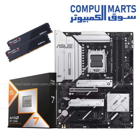 AMD Ryzen 7 9800X3D CPU with ASUS Prime X870-P WiFi Motherboard and G.Skill Ripjaws S5 32GB DDR5 RAM Kit