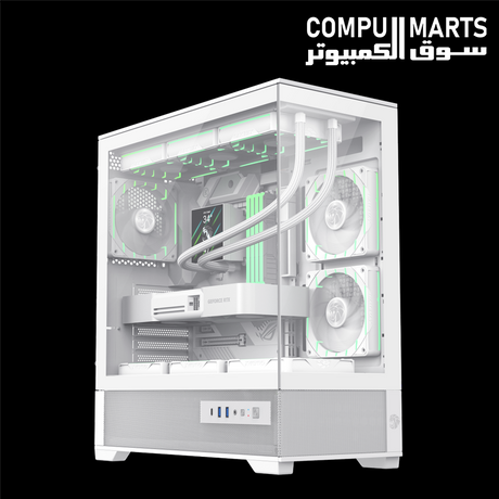 GameMax VISTA 2 AW white ATX gaming case with 270-degree panoramic tempered glass