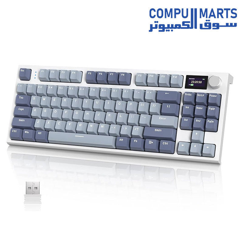 ATTACK SHARK K86 Wireless Mechanical Keyboard 86 Keys ANSI Layout Tri-Mode Bluetooth 5.0 2.4G USB-C TFT Display Knob Hot-Swappable Blue Whale Switch RGB - Lavender blue whale