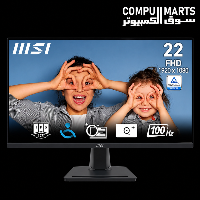MSI PRO MP225 22 Inch Full HD Office Monitor with 21.5 Inch IPS Grade Panel, 1920 x 1080 resolution, 100Hz refresh rate, and Adaptive Sync support available in Egypt