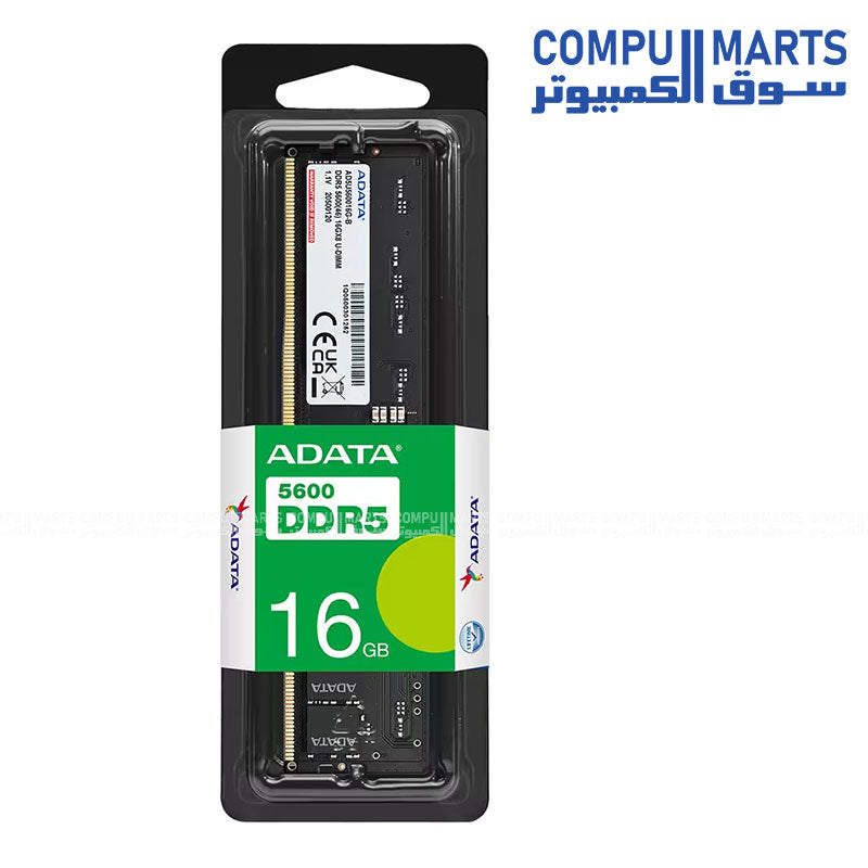 ADATA 16GB DDR5 5600MHz UDIMM Desktop RAM – CL46, 1.1V