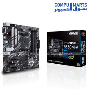 ASUS PRIME B550M-A AMD B550 Ryzen AM4 motherboard with dual M.2 support, PCIe 4.0 x16 slot, 1Gb Ethernet and mATX form factor available in Egypt