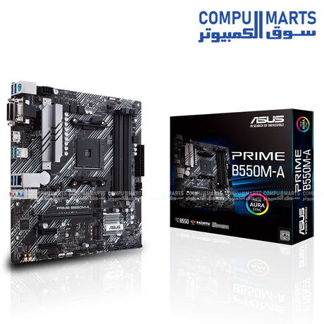 ASUS PRIME B550M-A AMD B550 Ryzen AM4 motherboard with dual M.2 support, PCIe 4.0 x16 slot, 1Gb Ethernet and mATX form factor available in Egypt