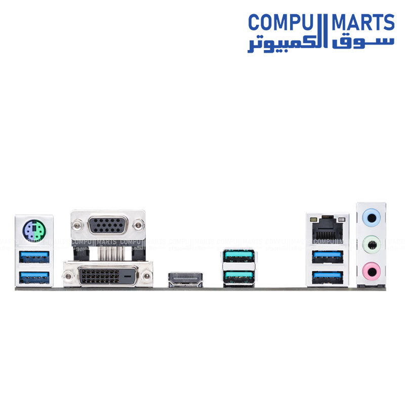 ASUS motherboard equipped with HDMI 2.1, DVI-D and D-Sub display outputs alongside Realtek RTL8111H 1Gb Ethernet