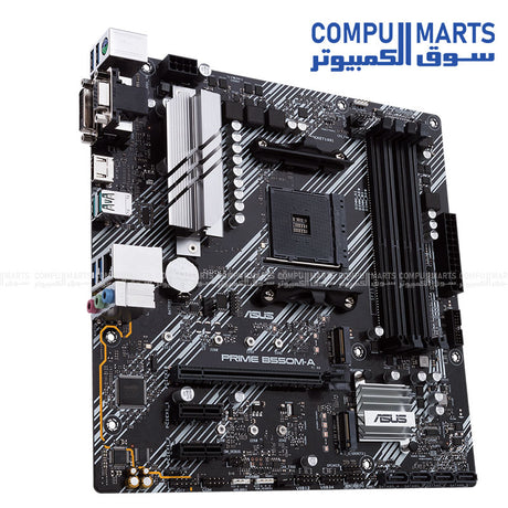PRIME B550M-A motherboard with DDR4 memory support up to 128GB, dual channel architecture and PCIe expansion slots from Compumarts