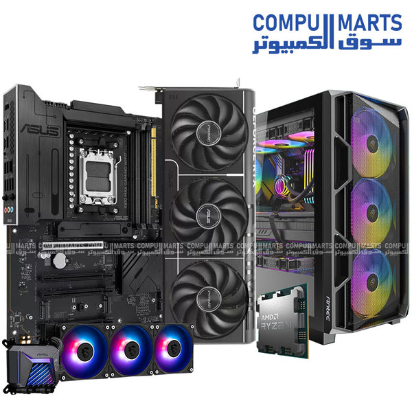 جهاز كمبيوتر ألعاب AMD FLEX PRO AMD Ryzen 7 7800X3D – ذاكرة وصول عشوائي 32 جيجابايت DDR5، قرص تخزين NVMe بسعة 1 تيرابايت، نظام تبريد سائل 360 مم