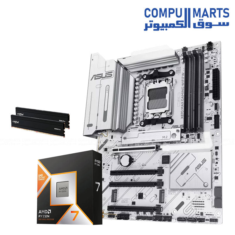 AMD Ryzen 7 9800X3D bundle MSI X870 MAX WIFI7 W motherboard 32GB DDR5-6000 Crucial Pro RAM high-end gaming build Egypt