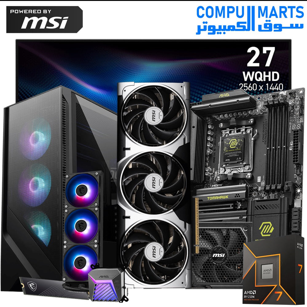 AMD Ryzen 7 9700X – Gaming PC Bundle – MSI – RTX 5070 Ti with X870 TOMAHAWK, 240Hz QHD Monitor