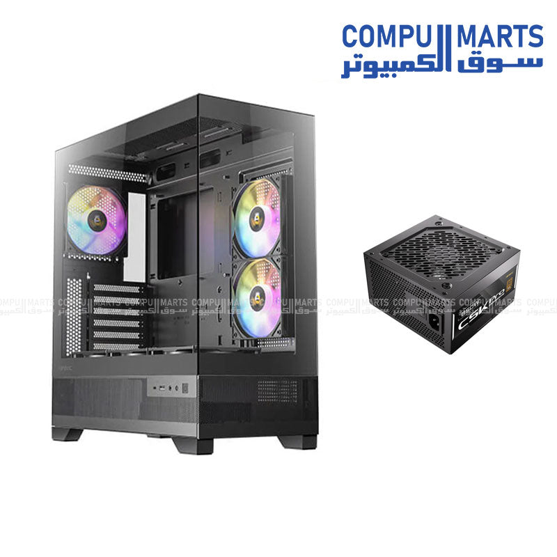 ANTEC CX700 3 FAN PRE-INSTALLED ARGB Fish Tank Case Airflow GLASS WITH MESH COLORS + ANTEC 850 WATT CSK PRO ATX3.1 80+ BRONZE - ANTEC CX700 3 FAN PRE-INSTALLED ARGB Fish Tank Case Airflow GLASS WITH MESH BLACK COLOR + ANTEC 850 WATT CSK PRO ATX3.1 80+ BRONZE