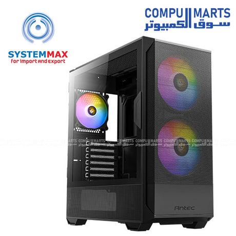 Antec NX416L mid-tower ATX gaming case with high-airflow mesh front panel, tempered glass side, 2 x 160mm ARGB fans and 1 x 120mm ARGB fan included, optimized cooling support
