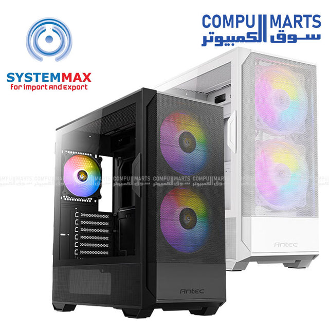 Antec NX416L mid-tower ATX gaming case with high-airflow mesh front panel, tempered glass side, 2 x 160mm ARGB fans and 1 x 120mm ARGB fan included, optimized cooling support