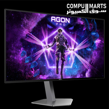 AOC AGON PRO AG276QZD 2560x1440 OLED gaming monitor featuring HDR10, G-SYNC Compatible technology, and 98.5% DCI-P3 color gamut.