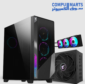 GIGABYTE AORUS Gaming PC Bundle – ELITE P1000W 80+ Platinum Full Modular PSU, WATERFORCE II 360 Liquid Cooler, AORUS C500 Glass Black Mid Tower Case with 4x ARGB Fans