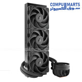ARCTIC Liquid Freezer III PRO 420 AIO CPU Cooler with three P14 Pro fans, copper cold plate, MX-6 thermal paste pre-applied, VRM cooling module, and support for Intel LGA1851/LGA1700 and AMD AM5/AM4 – extreme liquid cooling solution.