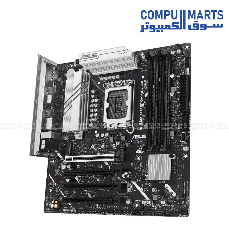 لوحة أم ASUS B860M MAX GAMING AX – ذاكرة DDR5، منفذ PCIe 5.0، واي فاي 6، منفذ LAN بسرعة 2.5 جيجابت، مقبس LGA1851 