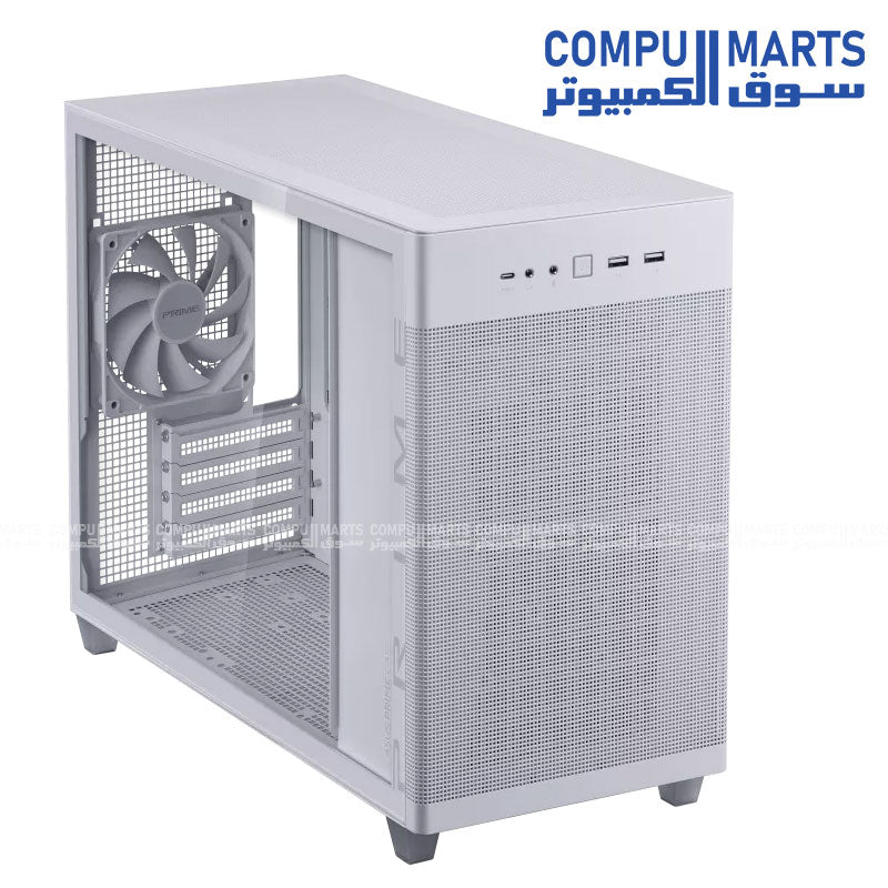 ASUS Prime AP201 Tempered Glass – Small Tower MicroATX PC Case – High Airflow – USB-C – 360mm Radiator Support