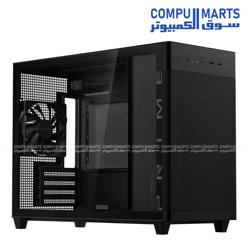 ASUS Prime AP201 Tempered Glass – Small Tower MicroATX PC Case – High Airflow – USB-C – 360mm Radiator Support