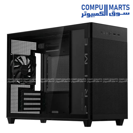 ASUS Prime AP201 Tempered Glass – Small Tower MicroATX PC Case – High Airflow – USB-C – 360mm Radiator Support