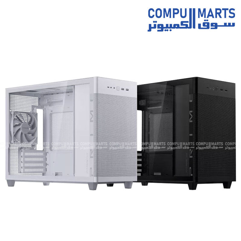 ASUS Prime AP201 Tempered Glass – Small Tower MicroATX PC Case – High Airflow – USB-C – 360mm Radiator Support