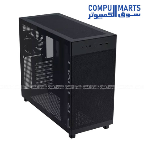 ASUS Prime AP303 tempered glass ATX mid tower gaming PC case with compact design and high airflow cooling support