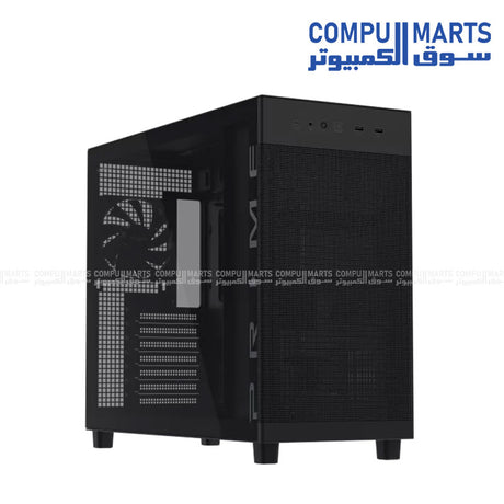 ASUS Prime AP303 tempered glass ATX mid tower gaming PC case with compact design and high airflow cooling support