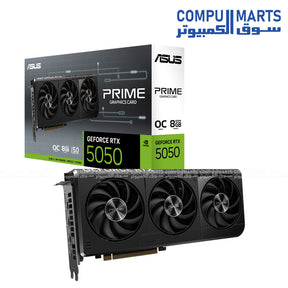 ASUS PRIME RTX 5050 O8G – 8GB GDDR6 – PCIe 5.0 – OC Edition – 439 AI TOPS – HDMI 2.1 – DisplayPort 2.1