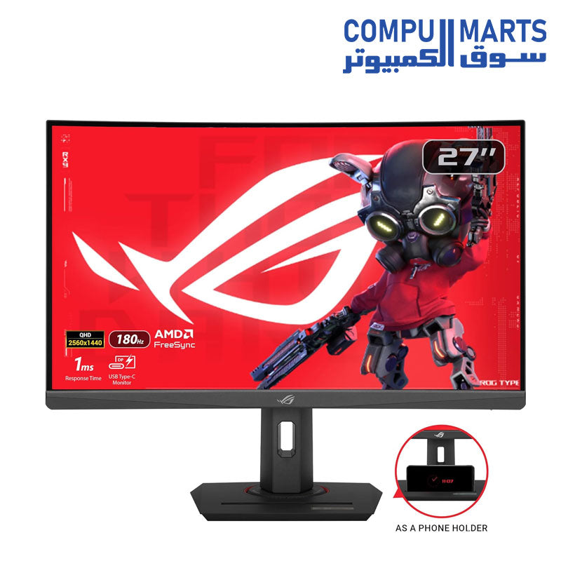 ASUS ROG Strix 27” 1440P HDR400 USB-C Curved Gaming Monitor (XG27WCS) - QHD (2560 x 1440), 180Hz, 1ms