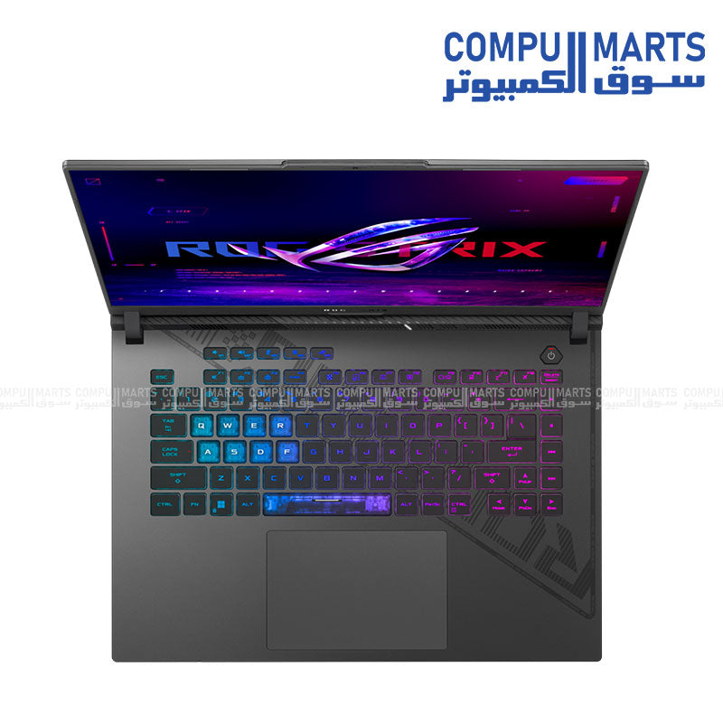 ASUS ROG Strix G16 gaming laptop with AMD Ryzen 9 8940HX Processor, NVIDIA GeForce RTX 5080 Laptop GPU, 16GB DDR5 memory, 1TB PCIe 4.0 NVMe M.2 SSD, 16-inch 2.5K 300Hz display, and Windows 11 Home