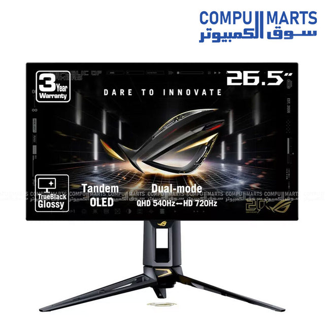ROG Swift OLED PG27AQWP-G EDITION 20 540Hz gaming monitor with 26.5 inch WOLED panel, 2560x1440 resolution, HDR10 support, and 0.02ms GTG response time