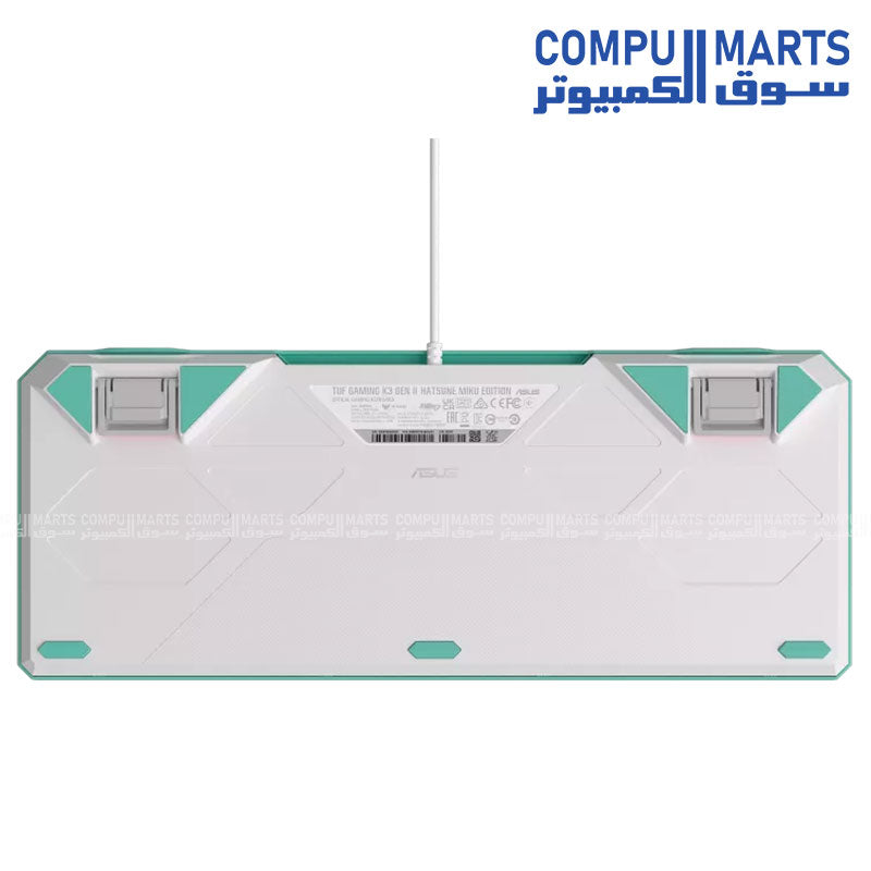 لوحة مفاتيح ASUS TUF Gaming RA07 K3 من الجيل الثاني بتصميم مدمج يحتوي على 97 مفتاحًا، ومفاتيح RGB بصرية ميكانيكية، وقاعدة من السيليكون، ورغوة امتصاص الصدمات، ومقاومة للماء IP57، ولوحة علوية قابلة للفصل، وتوافق مع تقنية Aura Sync.

