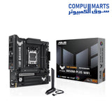 ASUS TUF Gaming B850M-PLUS WiFi AMD AM5 B850 mATX Motherboard, 14+2+1 80A DrMOS Stages, DDR5, PCIe 5.0, 3X M.2, Wi-Fi 6E, 2.5Gb LAN, DP, HDMI, USB 10Gbps ; 20Gbps Type-C, BIOS Flashback, Aura Sync