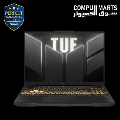 ASUS TUF Gaming F16 FX607VU-RL167W Mecha Gray laptop featuring an Intel Core 7 Processor 240H, NVIDIA GeForce RTX 4050 GPU, and a 16-inch 144Hz display.