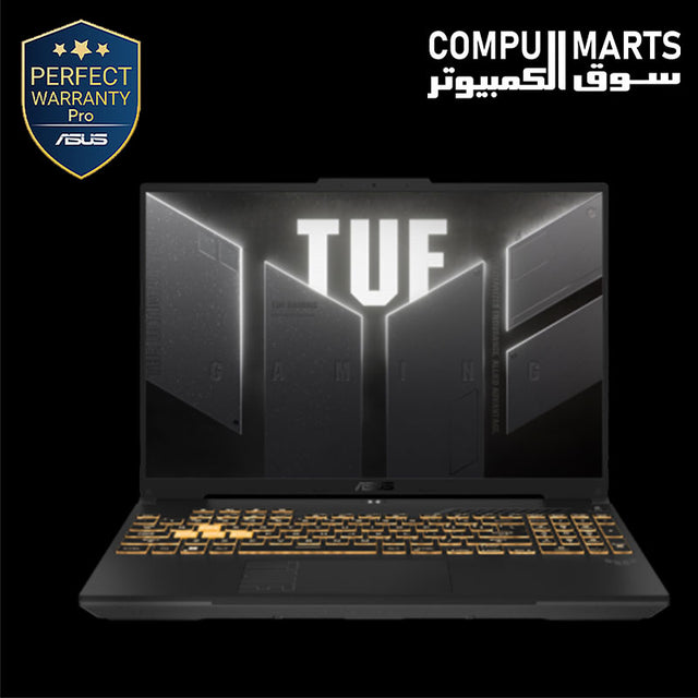 ASUS TUF Gaming F16 FX607VU-RL167W Mecha Gray laptop featuring an Intel Core 7 Processor 240H, NVIDIA GeForce RTX 4050 GPU, and a 16-inch 144Hz display.