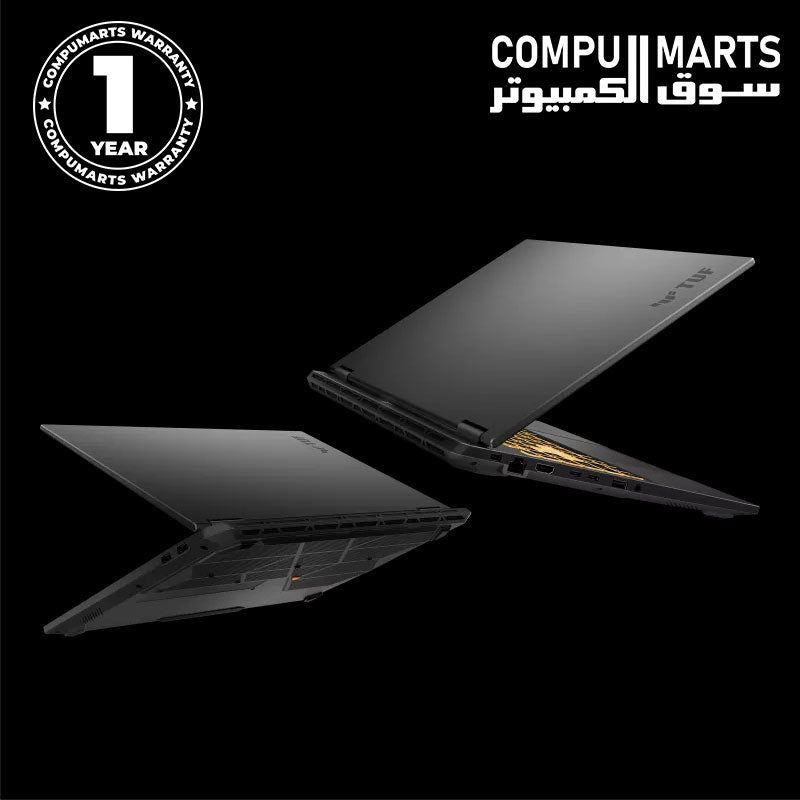ASUS TUF Gaming F16 laptop keyboard and screen display.