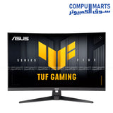 ASUS TUF VG32VQM5B gaming monitor 31.5 inch curved Full HD display with 250Hz OC refresh rate and 0.5ms response time designed for competitive gaming setups