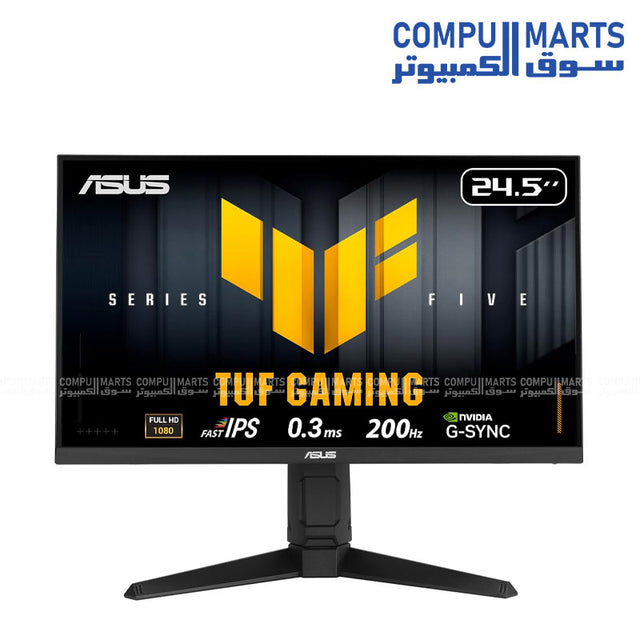 ASUS TUF Gaming VG259QL5A 200Hz gaming monitor with 24.5-inch Full HD Fast IPS display, 0.3ms minimum response time, HDR10 support, ELMB, and DisplayWidget Center available in Egypt