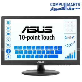 ASUS VT168HR 15.6" HD touch monitor with 10-point touch, HDMI, VGA, Flicker-Free, Low Blue Light, and VESA mount. Perfect for kiosks and POS. Available in Egypt.