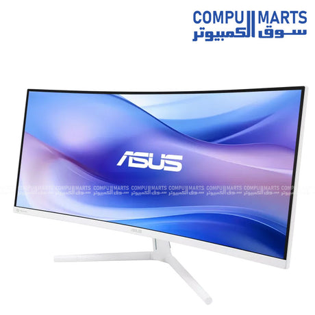 Ultrawide ASUS monitor featuring 3440x1440 resolution 1500R curved VA panel and Adaptive-Sync technology for smooth multitasking and entertainment