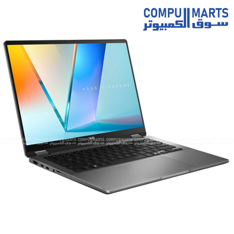 ASUS VivoBook Flip S14 TP3407SA front view with stylus – matte gray