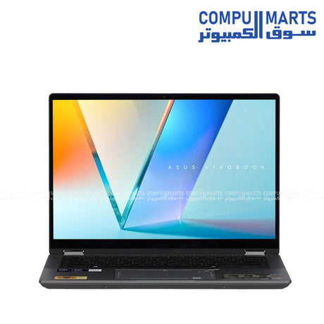 ASUS VivoBook Flip S14 in tent mode with touch display and pen – matte gray


