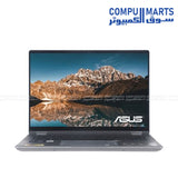 ASUS TP3407SA top view with backlit keyboard and NumberPad – matte gray
