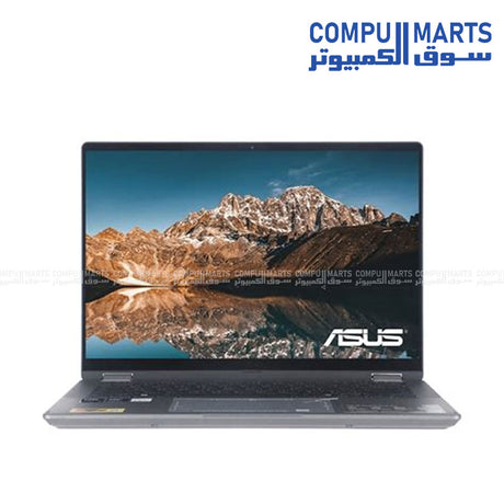 ASUS TP3407SA top view with backlit keyboard and NumberPad – matte gray
