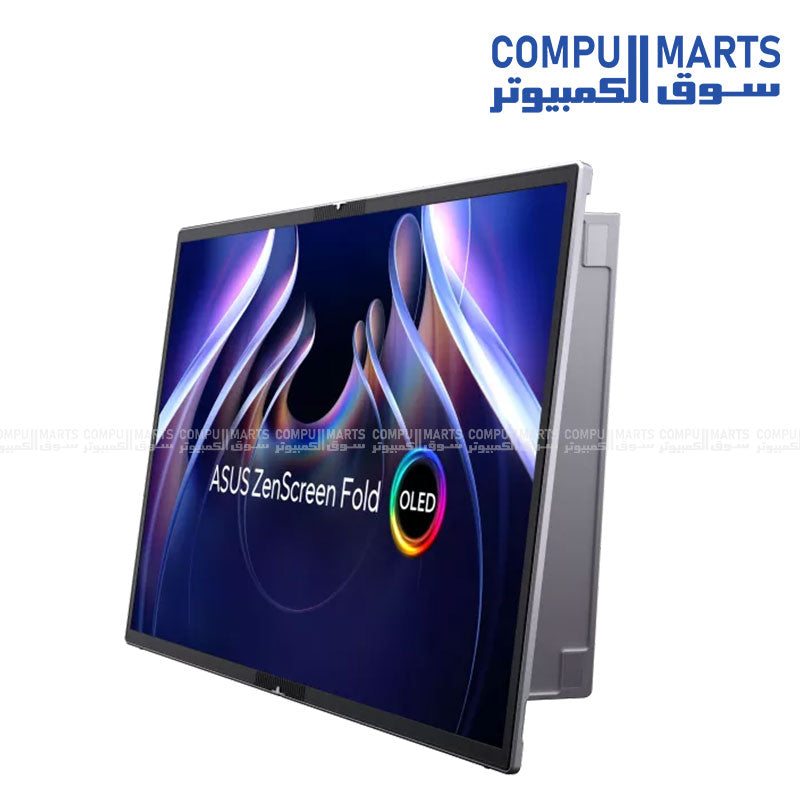 Foldable ASUS ZenScreen OLED monitor featuring 2560x1920 resolution, water-drop hinge folding technology, and integrated kickstand for portable productivity in Egypt